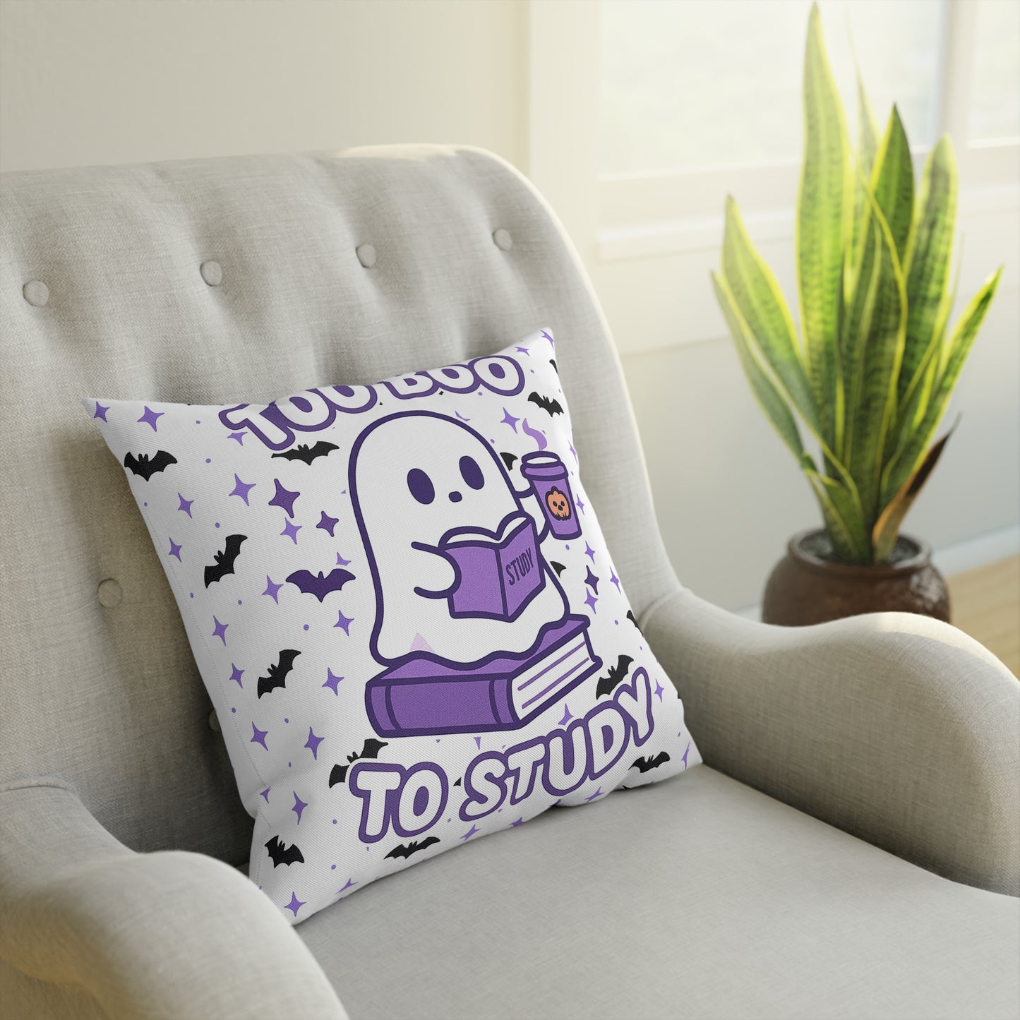 Ghost Meme Throw Pillow — Too Boo To Study