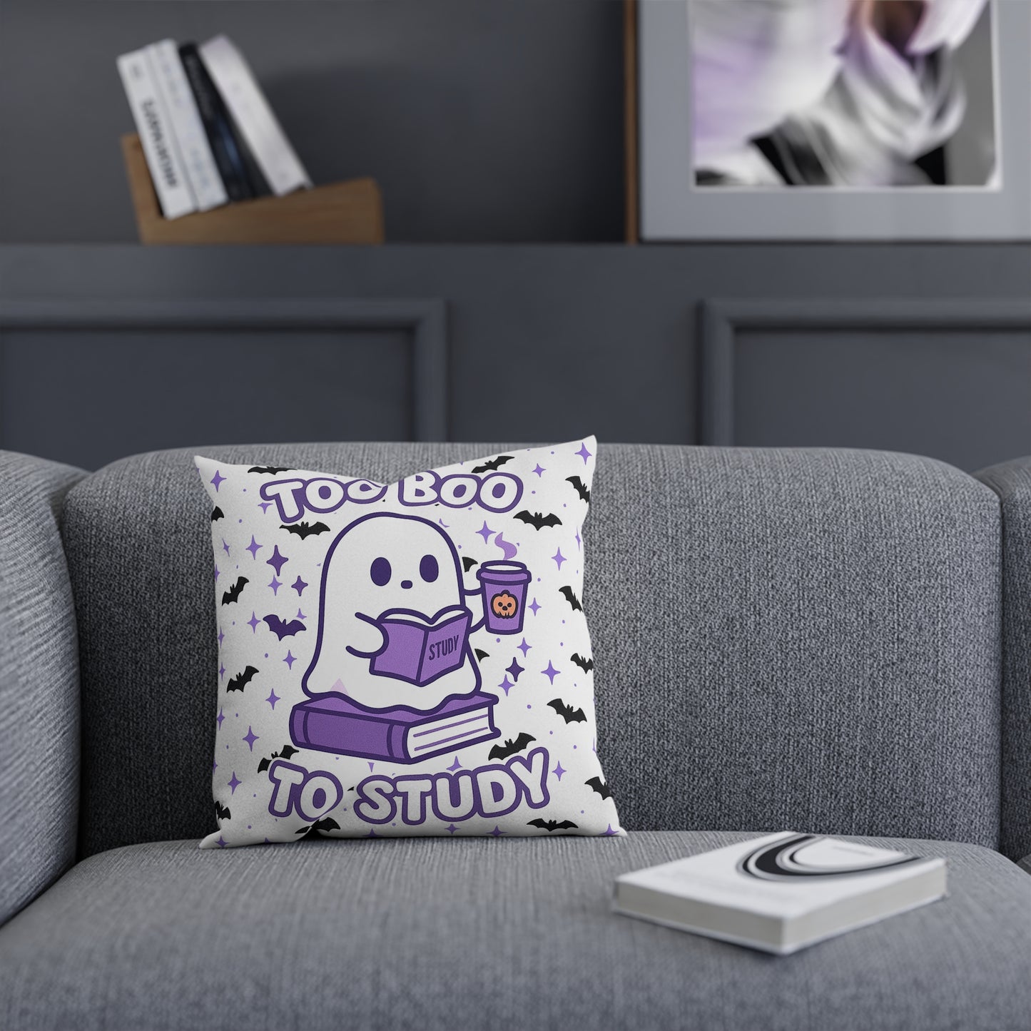 Ghost Meme Throw Pillow — Too Boo To Study