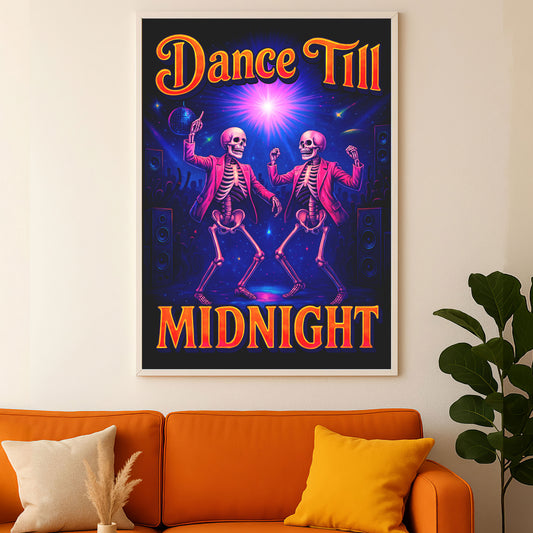 Skeleton Rave Poster — Dance Till Midnight