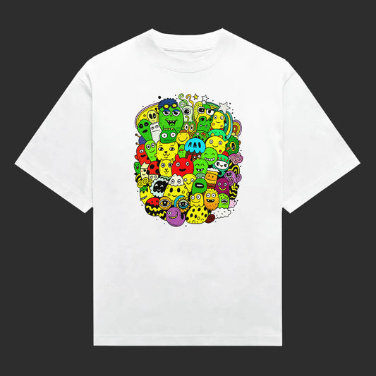 Vibrant Monster Universe Doodle Characters T-Shirt