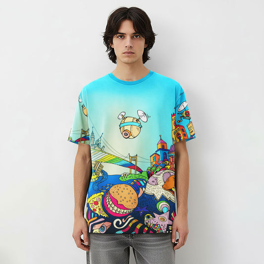 Skyline Dreams Cityscape Doodle All-Over Print Unisex T-Shirt