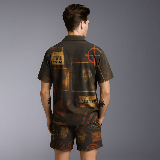 Retro Crime Scene Hawaiian Shirt & Shorts Set