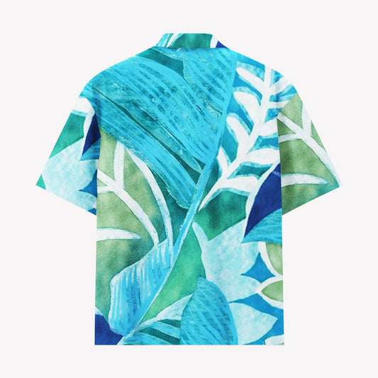 Aqua Tropical Leaf Hawaiian Shirt