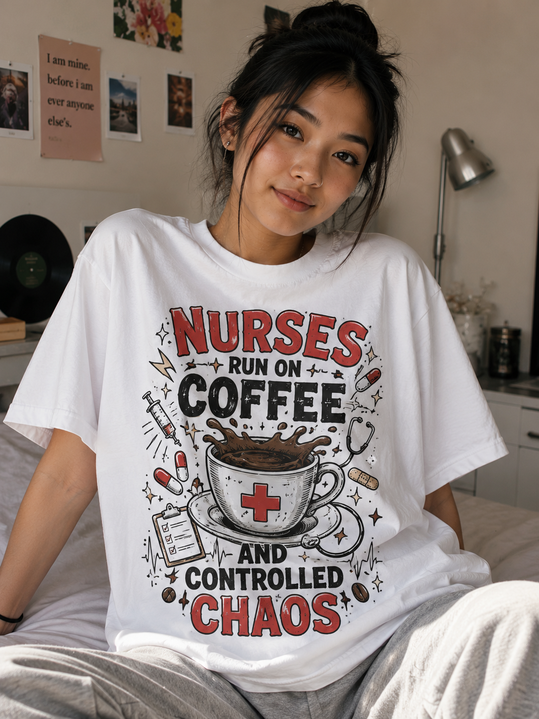Nurses Run On Coffee And Controlled Chaos Funny Tee