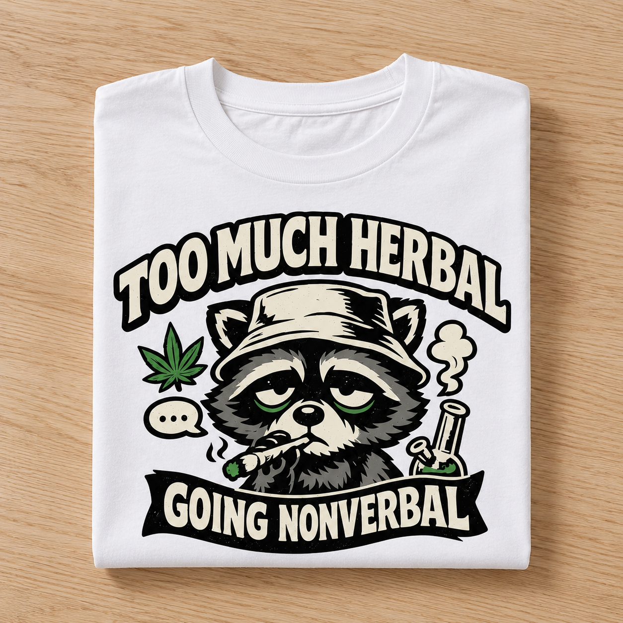 Too Much Herbal Going Nonverbal Raccoon Stoner Tee