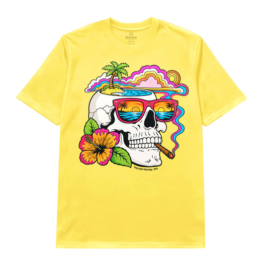 Tropical Skull Sunset Chill Yellow T-Shirt