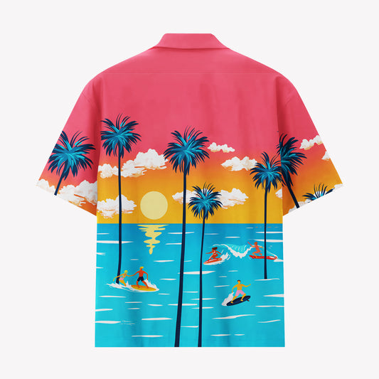 Tropical Sunset Surfing Hawaiian Shirt