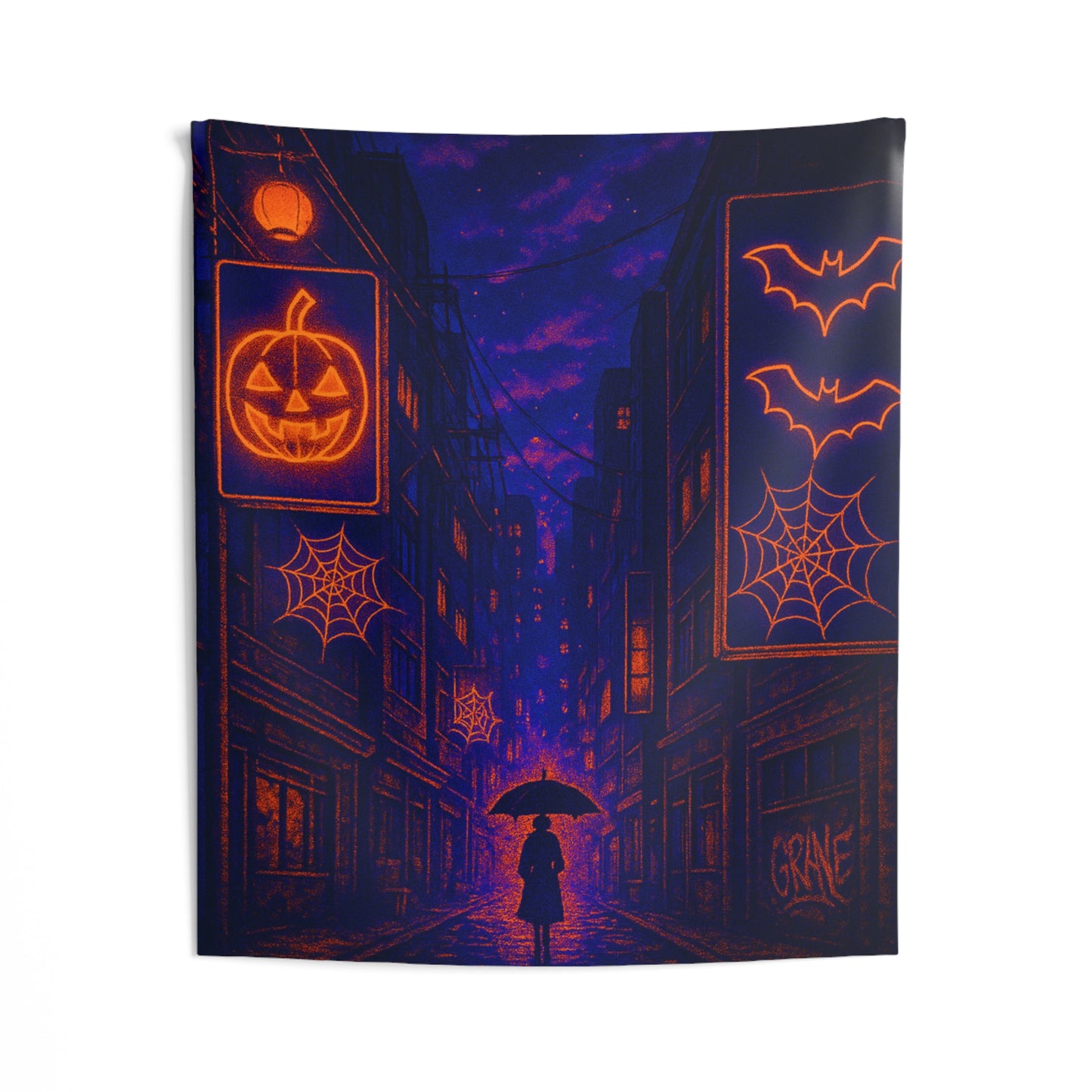 Neon Haunted Streets Tapestry — Tokyo After Dark