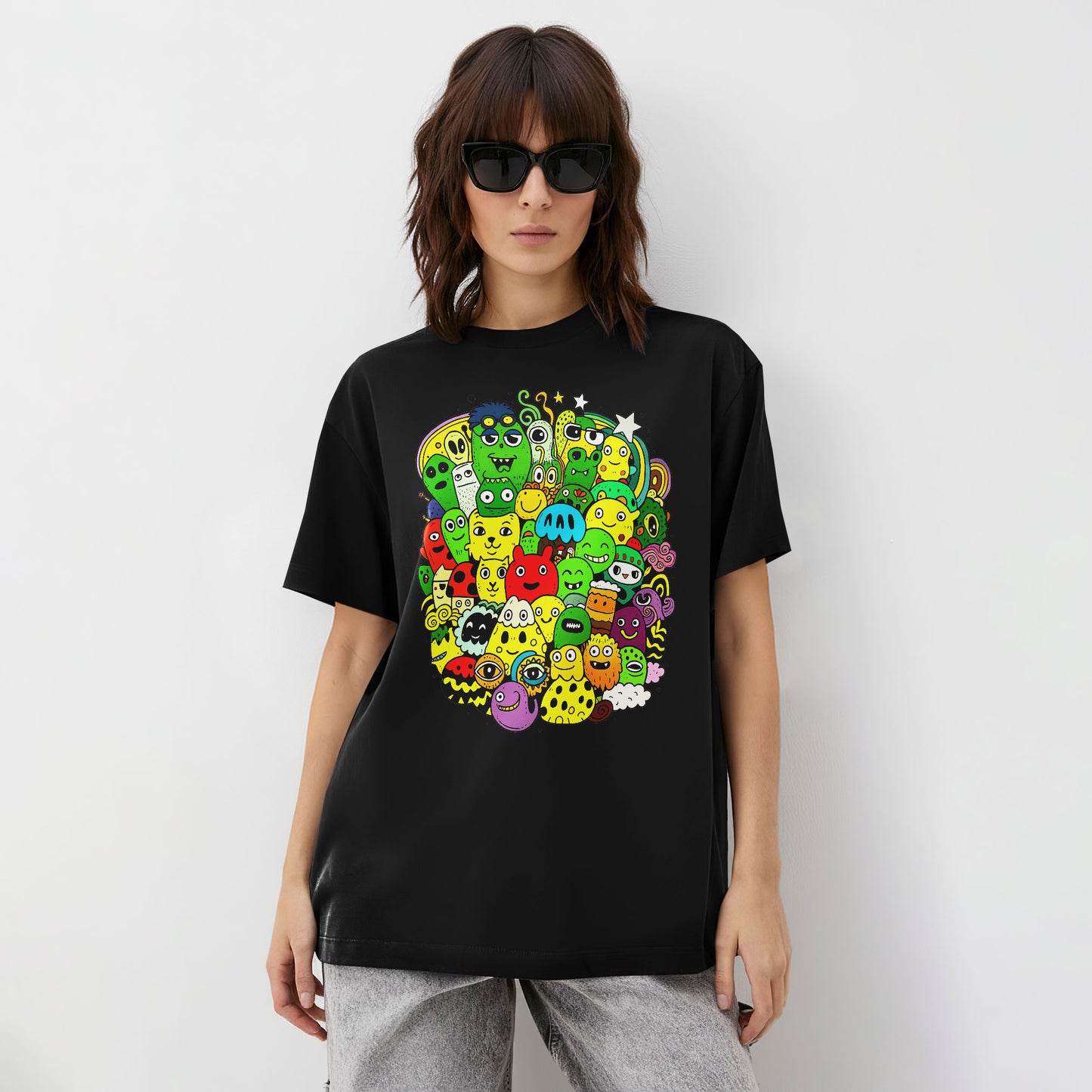 Vibrant Monster Universe Doodle Characters T-Shirt