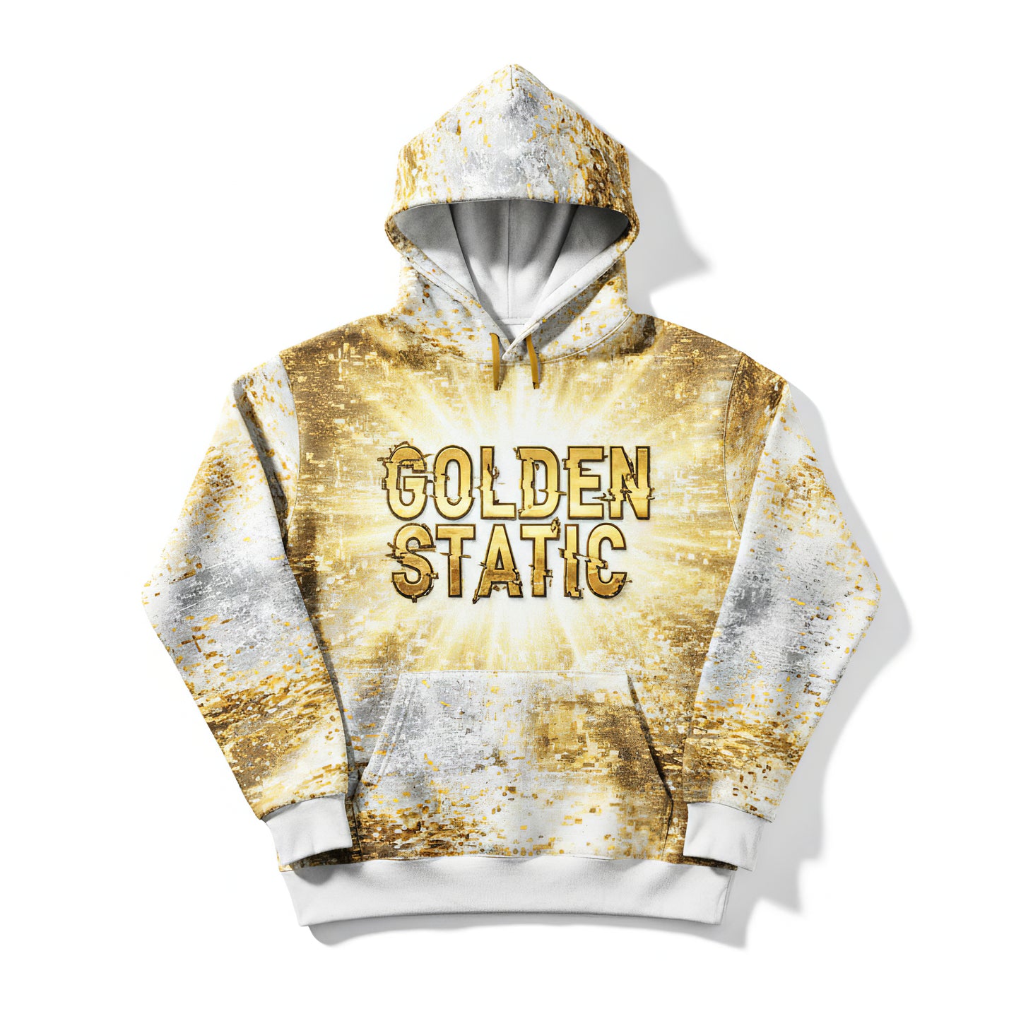 Golden Static Digital Glitch Luxury Hoodie