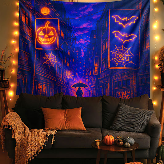 Neon Haunted Streets Tapestry — Tokyo After Dark