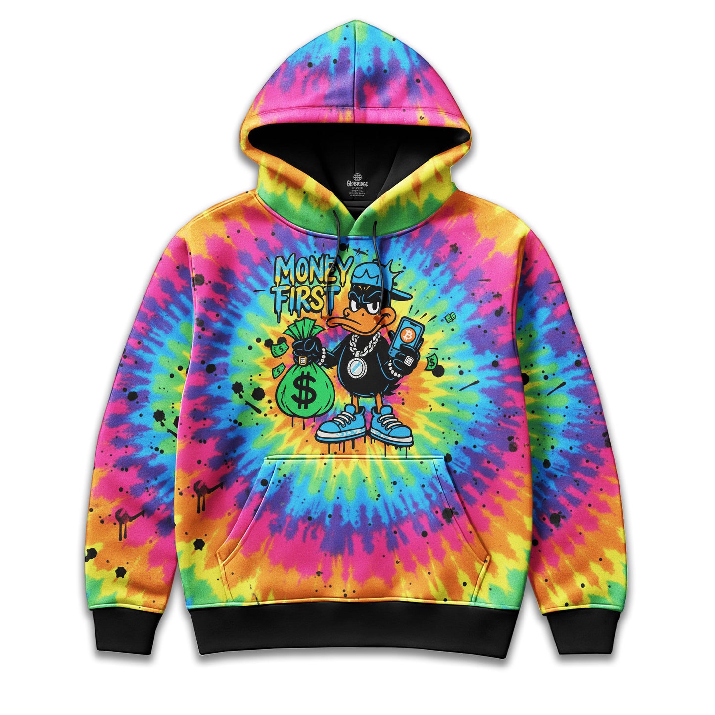 Money First Duck Neon Tie-Dye Graffiti Hoodie