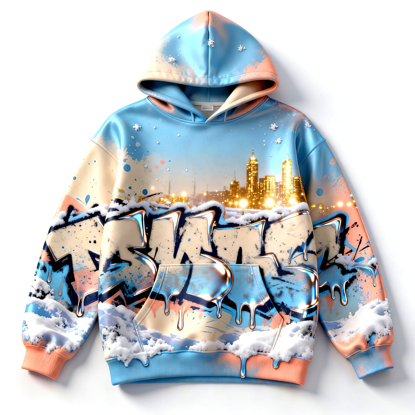 Winter Mirage Snowfall City Graffiti Luxury Hoodie