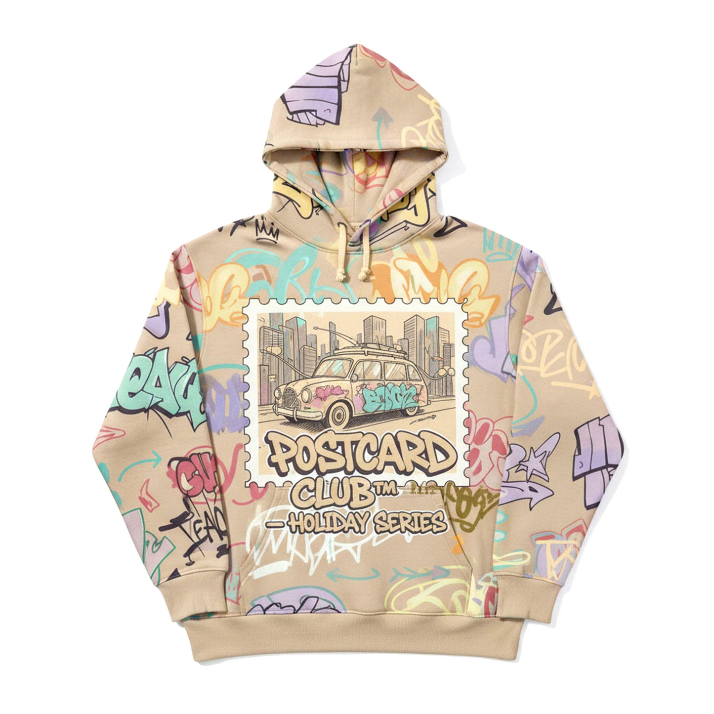 Postcard Club Retro Travel Car Pastel Graffiti Hoodie