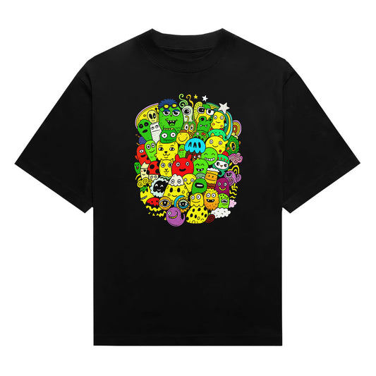 Vibrant Monster Universe Doodle Characters T-Shirt