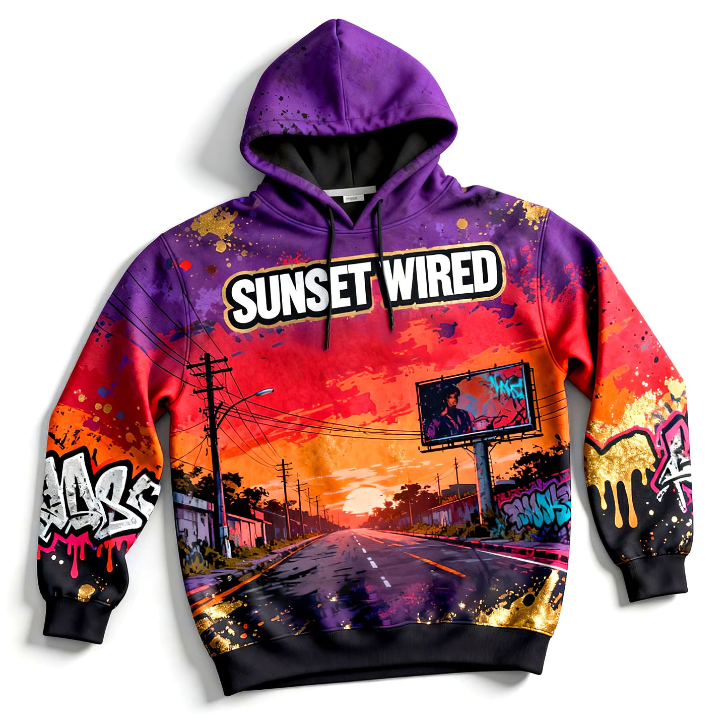 Sunset Wired California Vaporwave Street Graffiti Hoodie