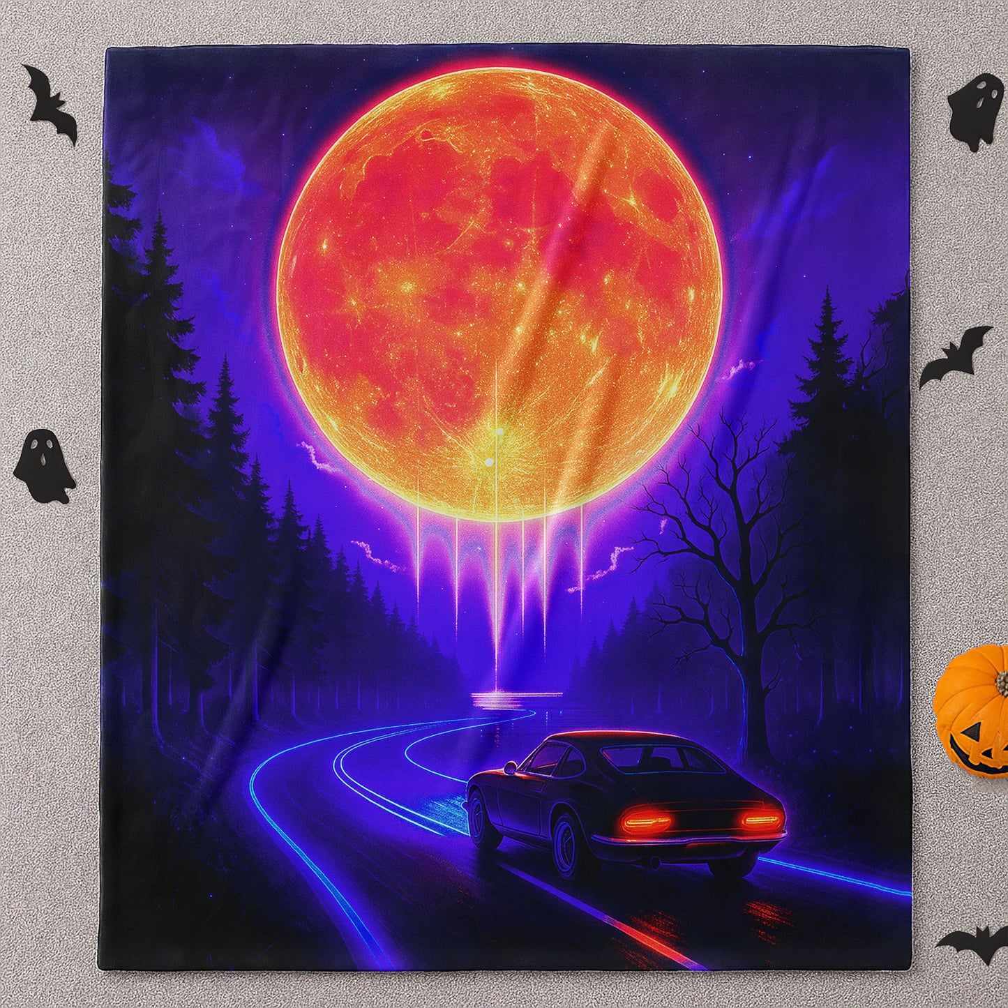 Midnight Drive Sherpa Blanket — Halloween Roadtrip