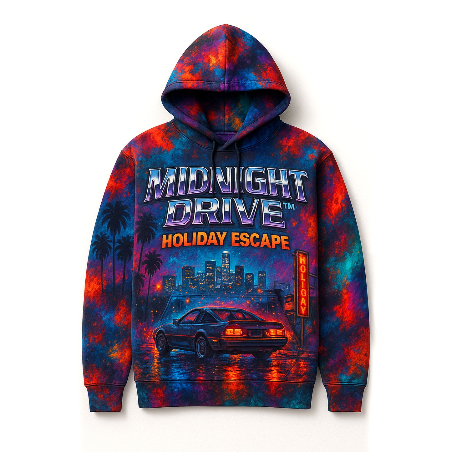 Midnight Drive Neon Retro Car Cinematic Hoodie
