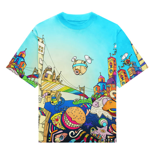Skyline Dreams Cityscape Doodle All-Over Print Unisex T-Shirt