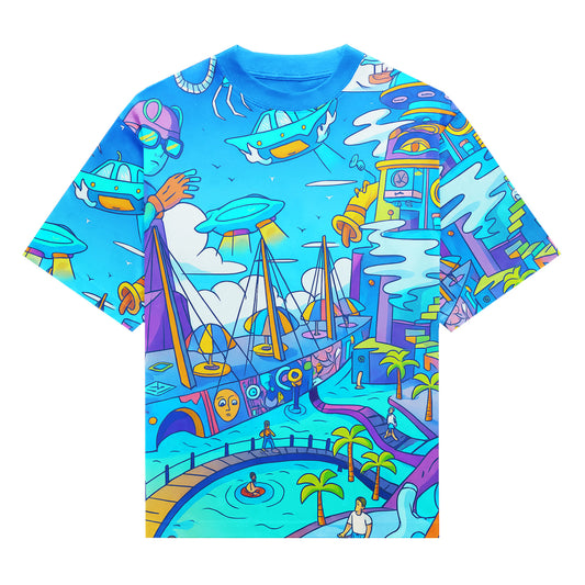 Summer Vibes Paradise Doodle All-Over Print Unisex T-Shirt