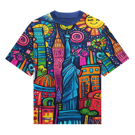 Midnight City Lights Doodle All-Over Print Unisex T-Shirt