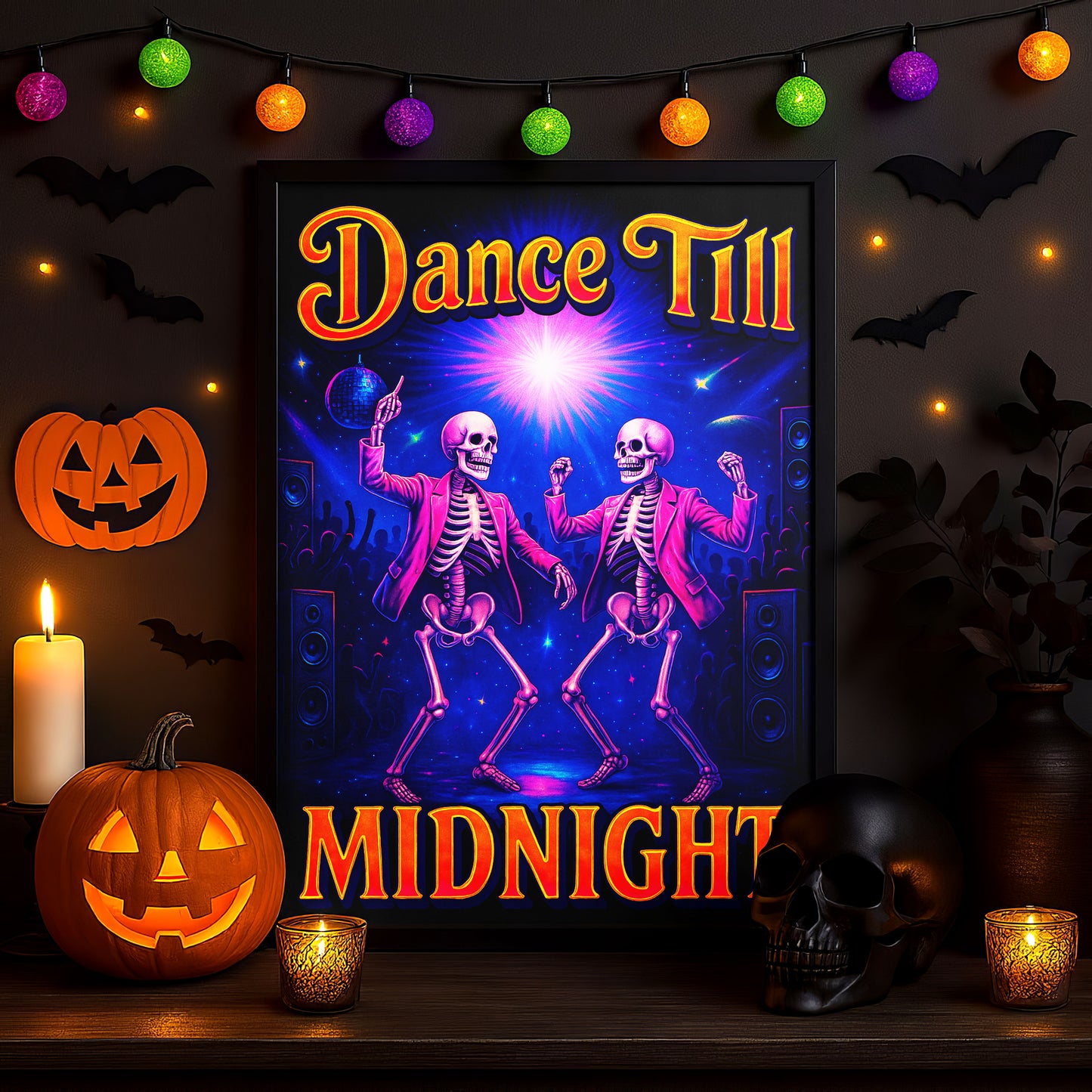 Skeleton Rave Poster — Dance Till Midnight