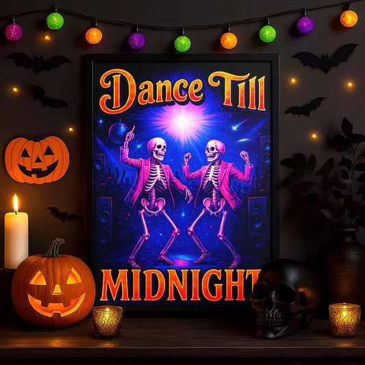 Skeleton Rave Poster — Dance Till Midnight