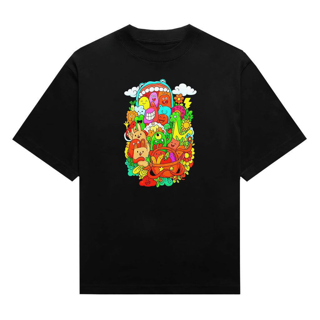 Colorful Doodle Farm Friends Unisex Graphic T-Shirt