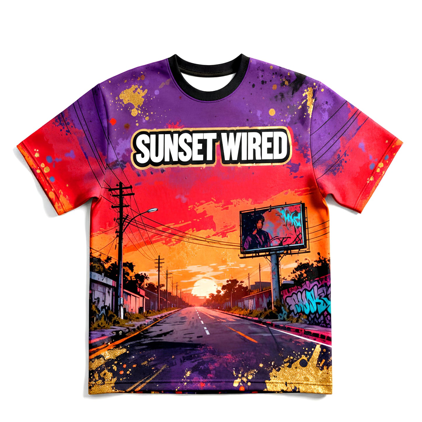 Sunset Wired California Vaporwave Street Graffiti T-Shirt
