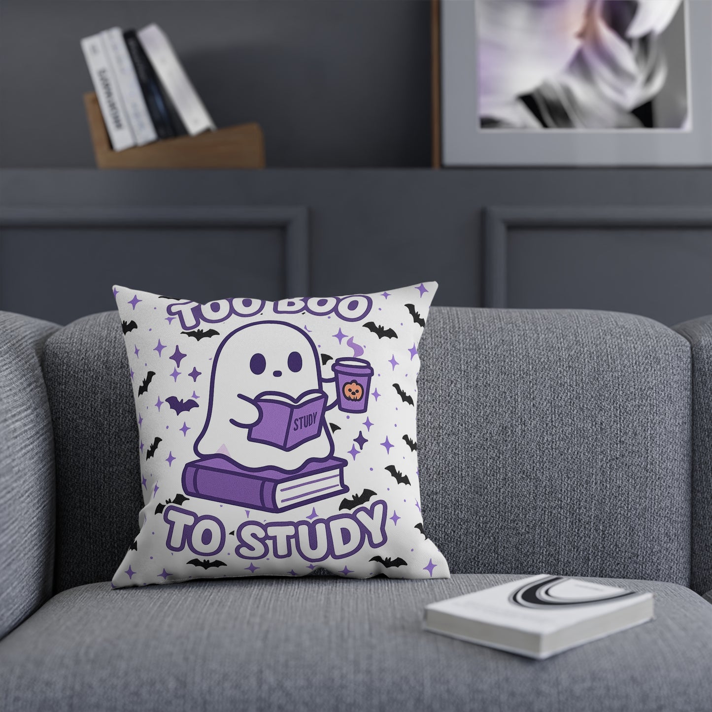Ghost Meme Throw Pillow — Too Boo To Study