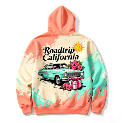 Road Trip California Retro Car Pastel Streetwear Cozy Vintage Style Hoodie