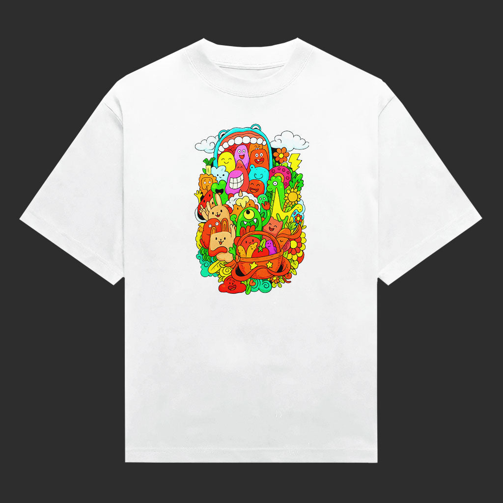 Colorful Doodle Farm Friends Unisex Graphic T-Shirt