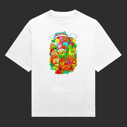 Colorful Doodle Farm Friends Unisex Graphic T-Shirt