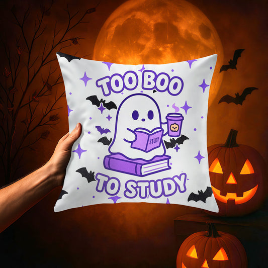 Ghost Meme Throw Pillow — Too Boo To Study