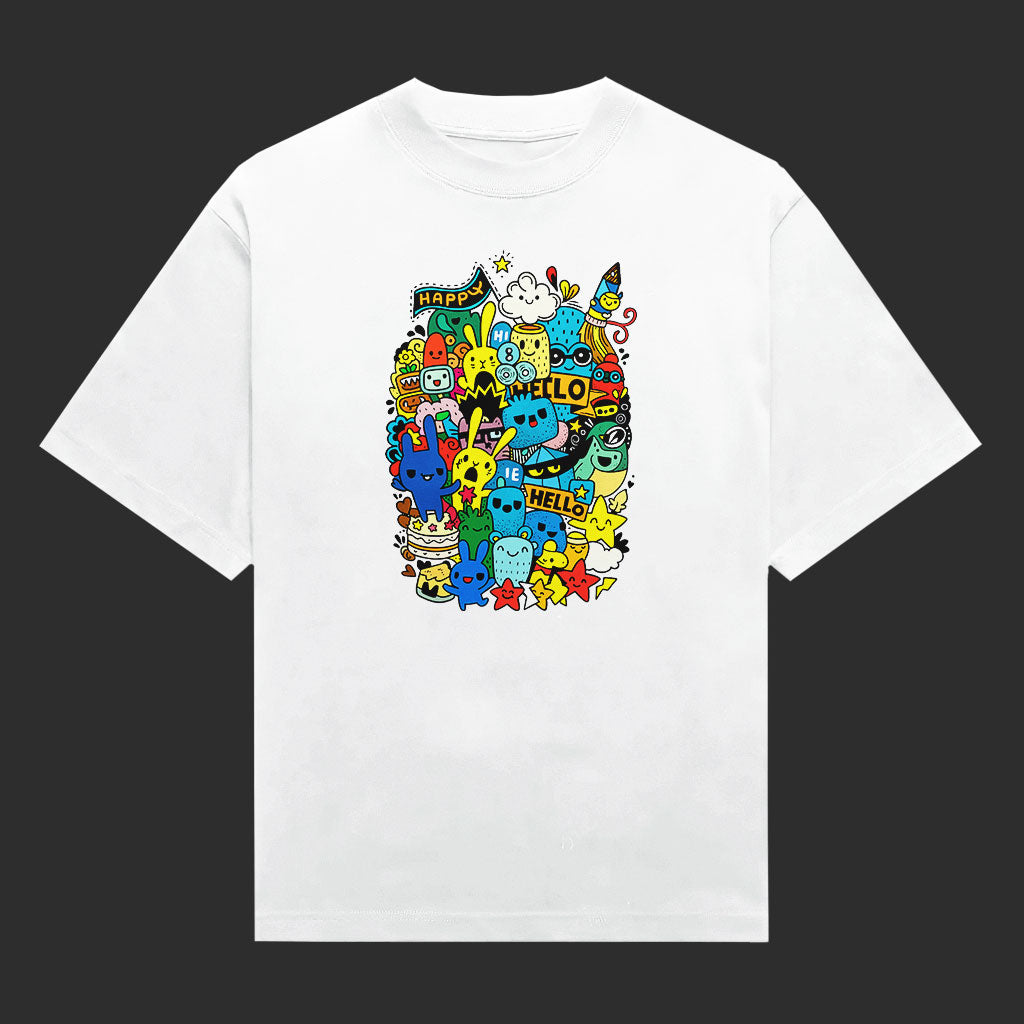 Cute Doodle Crowd Happy World Unisex T-Shirt