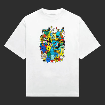 Cute Doodle Crowd Happy World Unisex T-Shirt