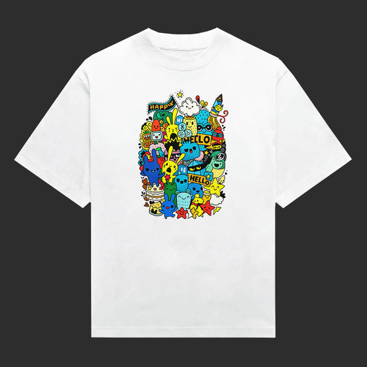 Cute Doodle Crowd Happy World Unisex T-Shirt