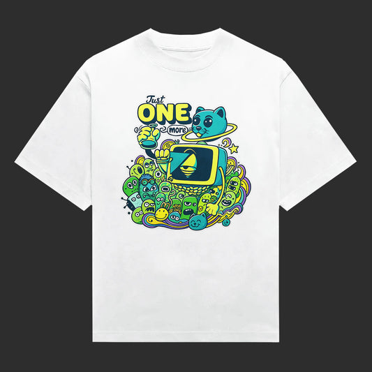 Cosmic Cat “Just One More” Doodle Graphic T-Shirt