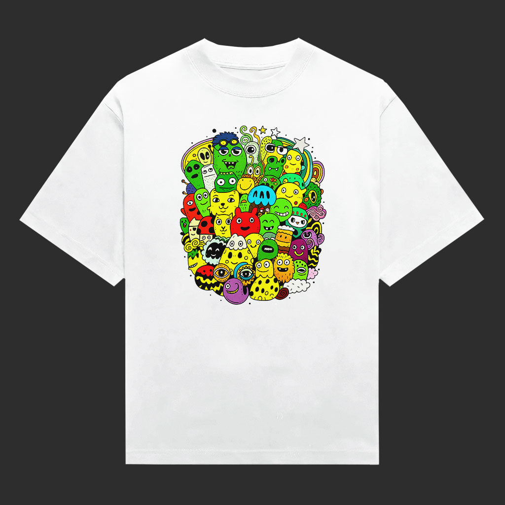 Vibrant Monster Universe Doodle Characters T-Shirt