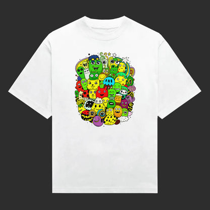 Vibrant Monster Universe Doodle Characters T-Shirt