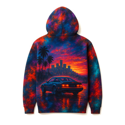 Midnight Drive Neon Retro Car Cinematic Hoodie