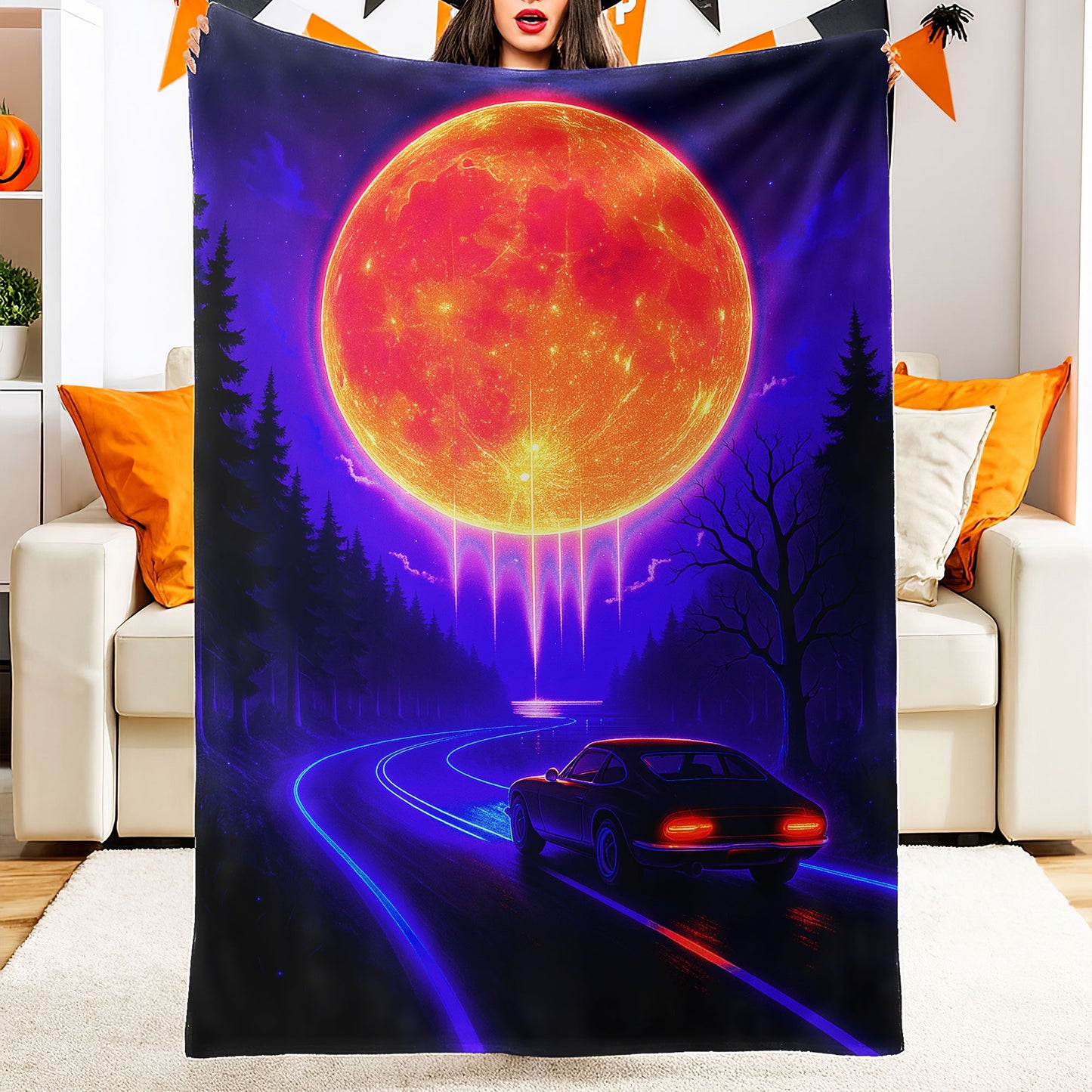 Midnight Drive Sherpa Blanket — Halloween Roadtrip