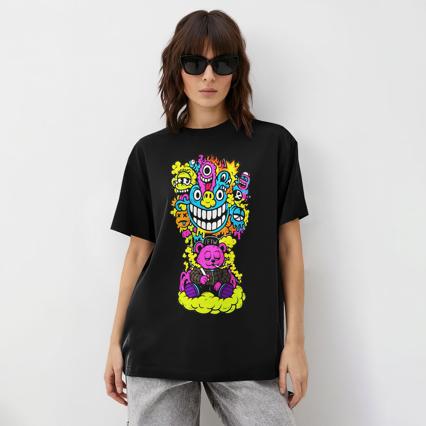 Acid Pop Doodle Bear Unisex Graphic T-Shirt