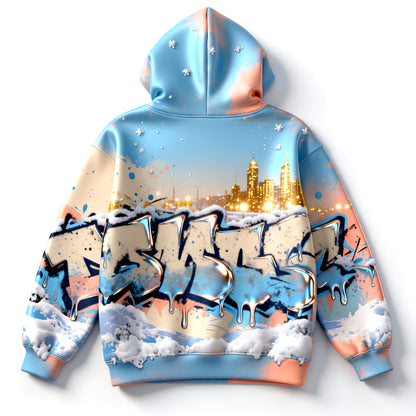 Winter Mirage Snowfall City Graffiti Luxury Hoodie
