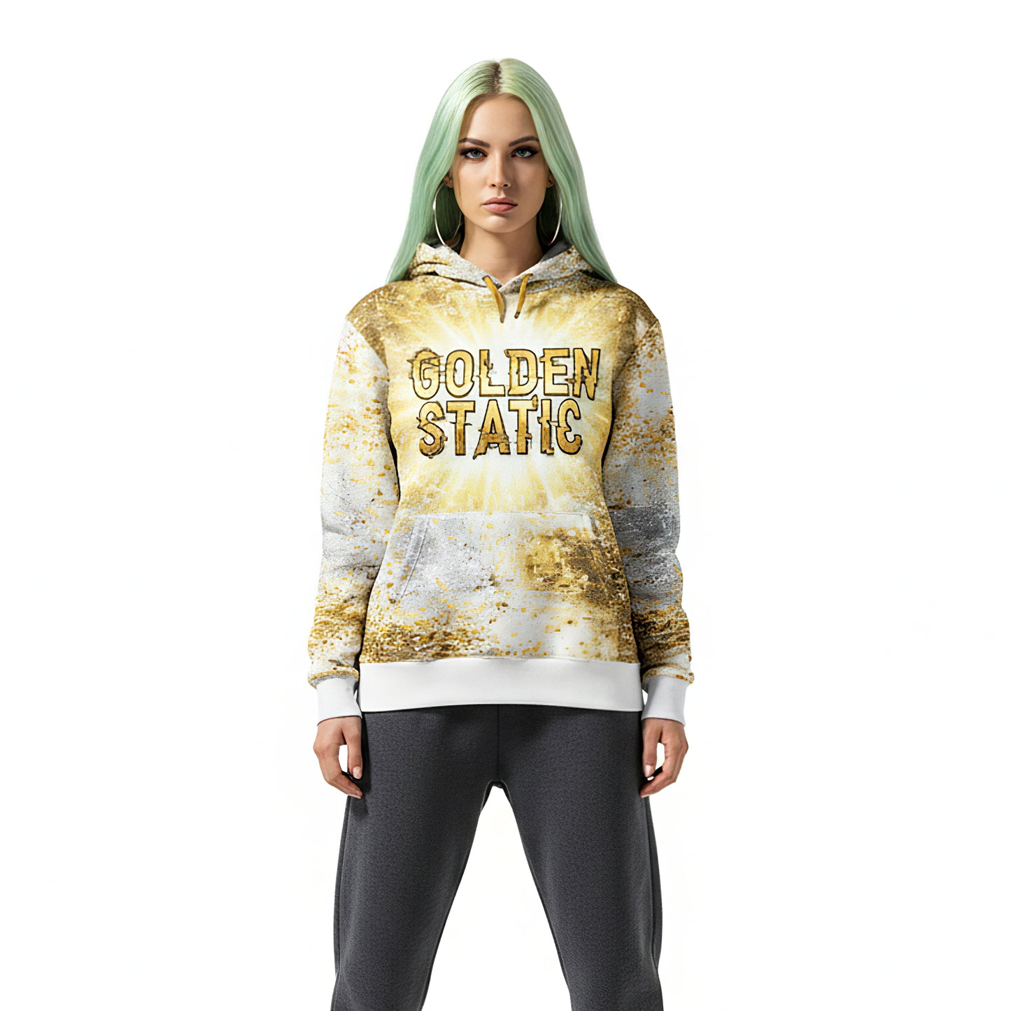 Golden Static Digital Glitch Luxury Hoodie