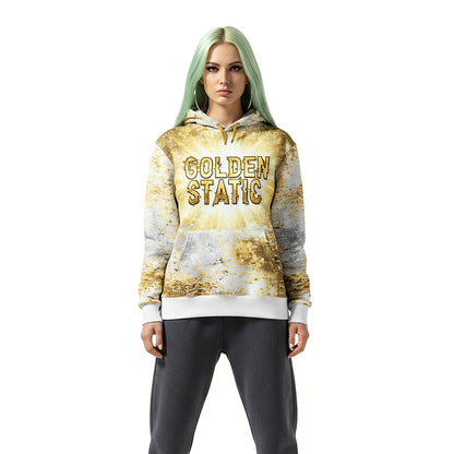 Golden Static Digital Glitch Luxury Hoodie