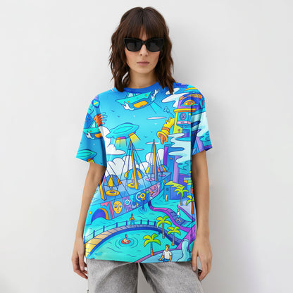 Summer Vibes Paradise Doodle All-Over Print Unisex T-Shirt