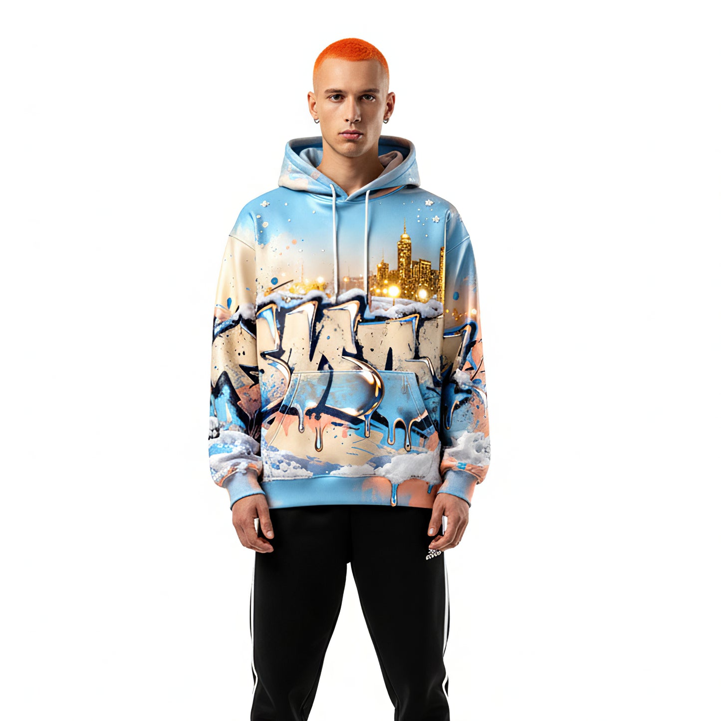 Winter Mirage Snowfall City Graffiti Luxury Hoodie