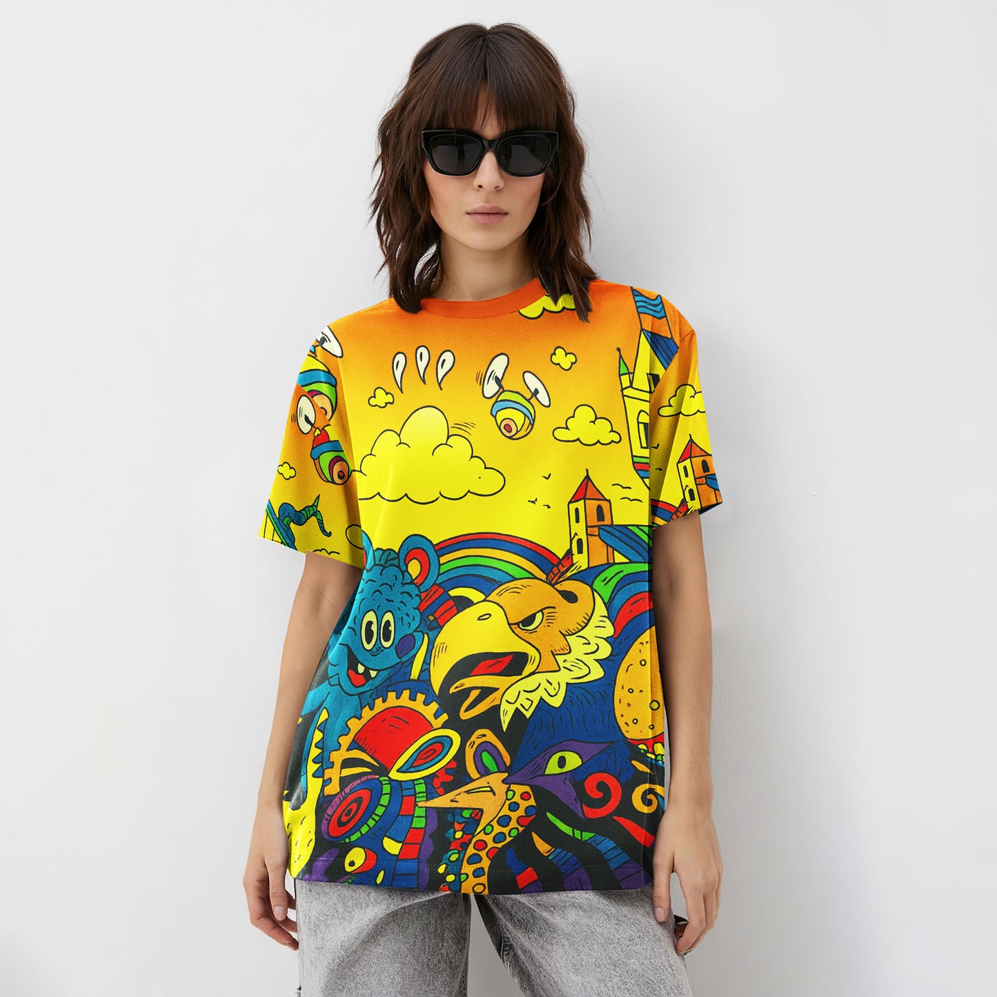 Pop City Doodle Art Colorful All-Over Print Unisex T-Shirt