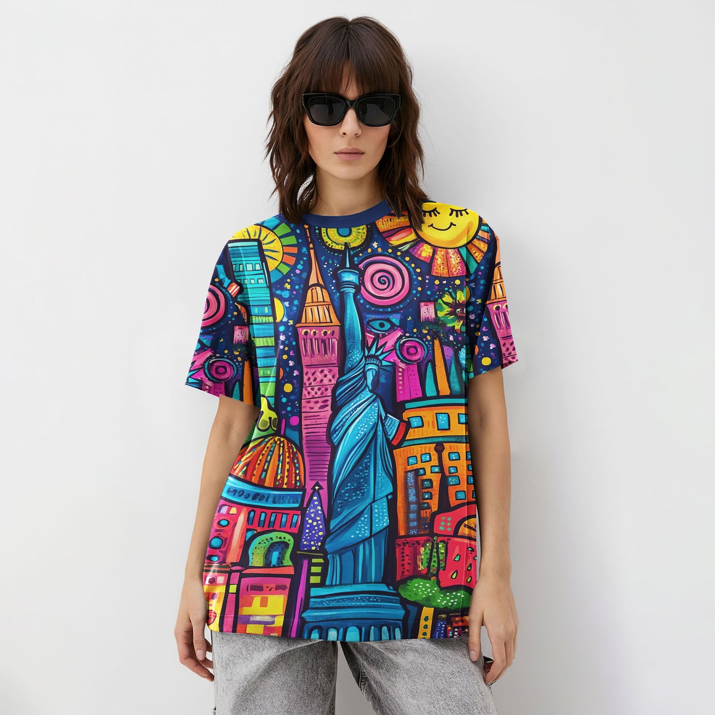 Midnight City Lights Doodle All-Over Print Unisex T-Shirt